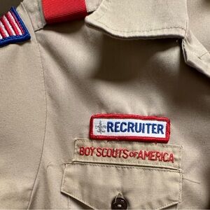 GENUINE VNTG 90s Official Boy Scouts of America Recruiter Tan Shirt w/ Patches